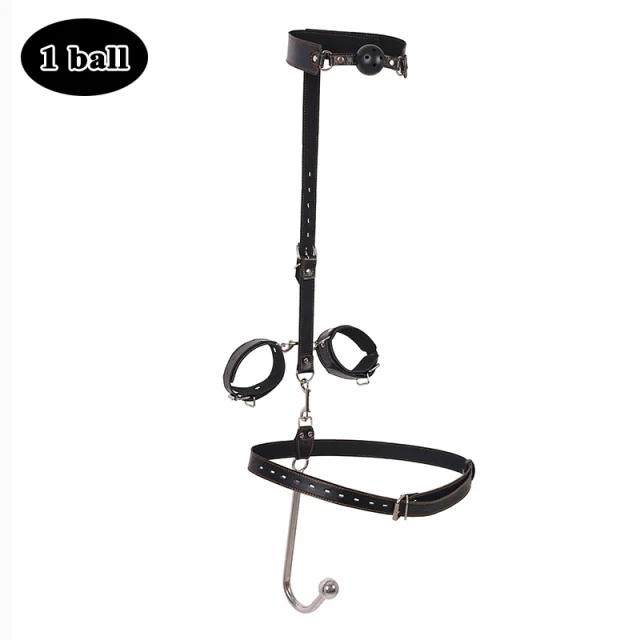 Bdsm Collar Mouth Plug Anal Hook Bondage Kit Flirt Adults Games Sex Handcuffs Anal Hook Adjustable Size Leather Metal Buttplug