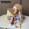 Summer Streamer Bow Woven Straw Hat Women's Big Eaves Sunshade Sunscreen Hat Seaside Vacation Sun Hat