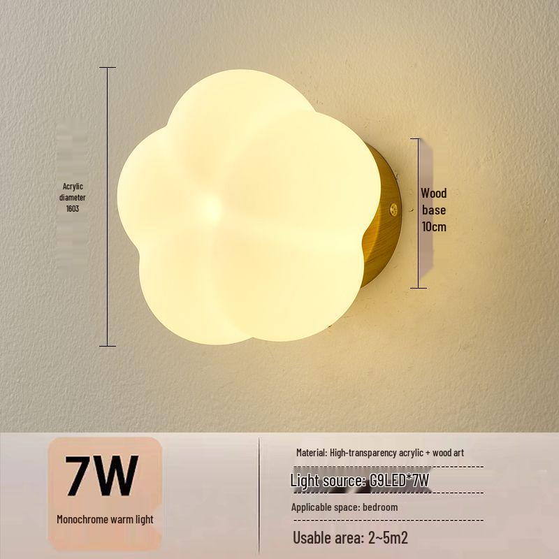 Cream Style Wooden Wall Lamp - Modern Cotton Bedside Lamp for Bedroom, Living Room, Corridor, Balcony