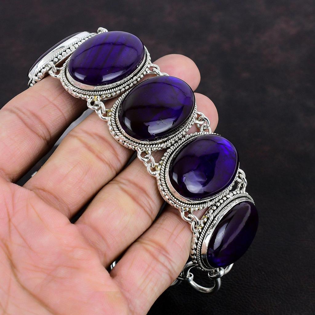 Pulseira de labradorita de fogo roxo 925 pulseira de corrente ajustável de prata esterlina joias artesanais pulseira de pedras preciosas vintage presentes para mãe