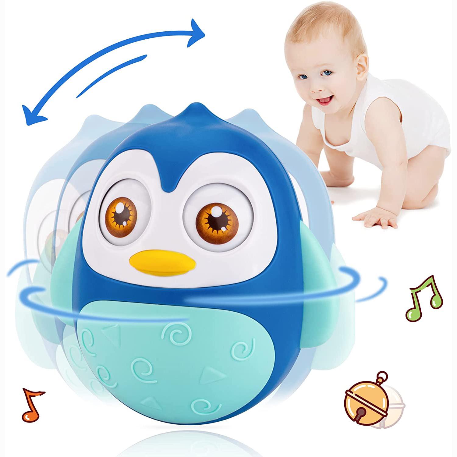 

Дитячі іграшки Roly Poly від 6 до 12 місяців, іграшки-воблери Tummy Time, іграшки-воблери з пінгвінами для немовлят, хлопчиків і дівчаток, подарунки 13x12x10cm синій