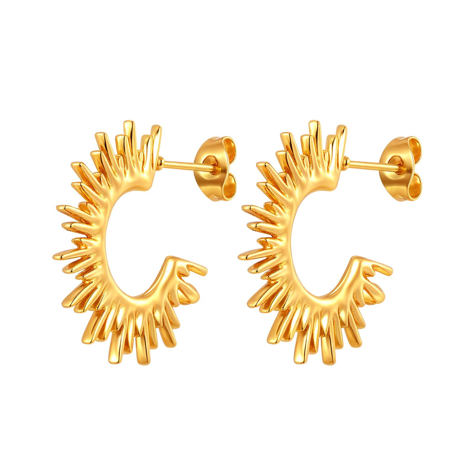 

Stainless Steel Irregular C-shaped Stud Earrings for Women,Gold Color Vintage Sun Flower Earrings,Exaggerated Jewelry Gift