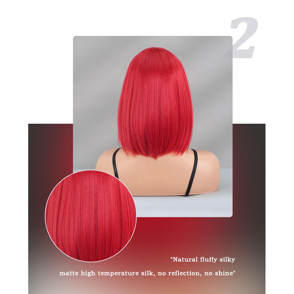 Red Bob Wig for Women - Side Part Bangs Short Hair, Halloween Easter Exaggerated Street Style Full Cap Wig, Multiple Red Options Available