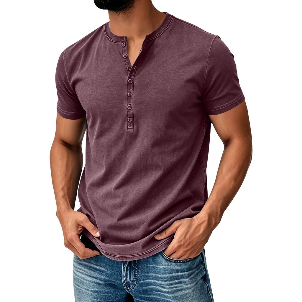 Herren Sommer Kurzarm Henley Hemd Baumwolle Lässig Knopfleiste Pullover Leicht Weiche Passform Oberteil
