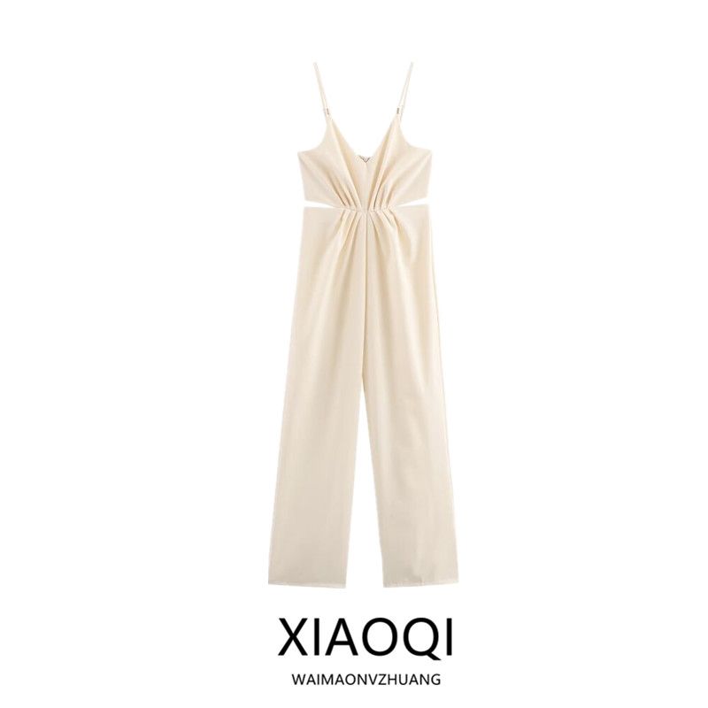 Fashion Style 2024 New Fall Women's Clothing V-neck Brace Ruched Decorative Thin Strap Jumpsuit Pants 0387068