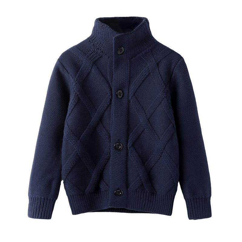 Children's High Neck Wool Cardigan - Warm Knitted Sweater for Autumn/Winter, Sizes 2-11 Years