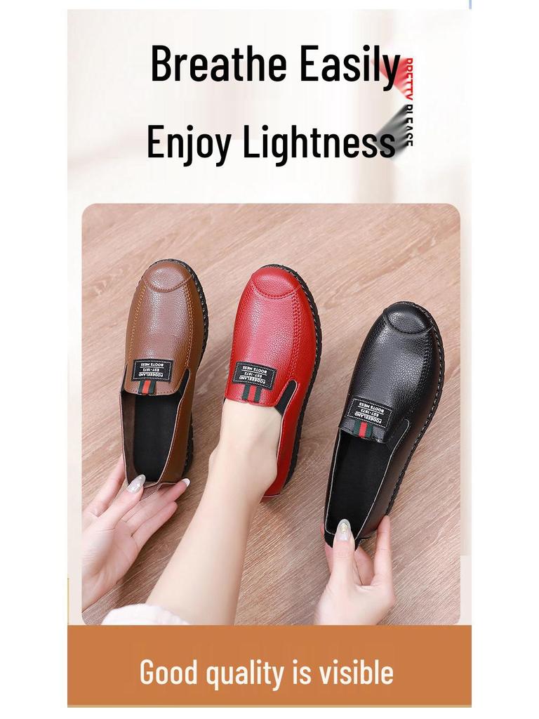 Korean Waterproof Leather Casual Sports Shoes for Middle-Aged and Elderly Women