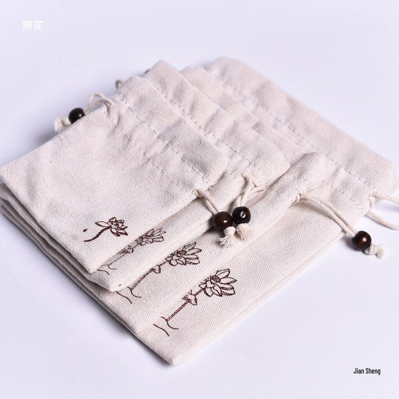 Lucky Drawstring Bracelet & Prayer Bead Bag - Cotton/Linen Cloth