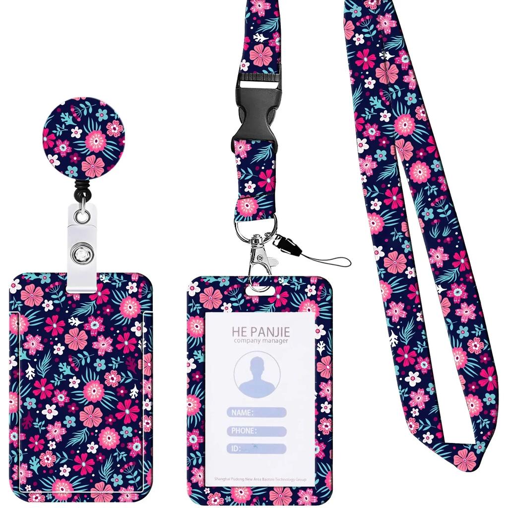 Students Bus Card Case Lanyard Child Visit Door Identity Badge Cards Cover Case Ladies Girls Flower ID Credit Bank Card Holder