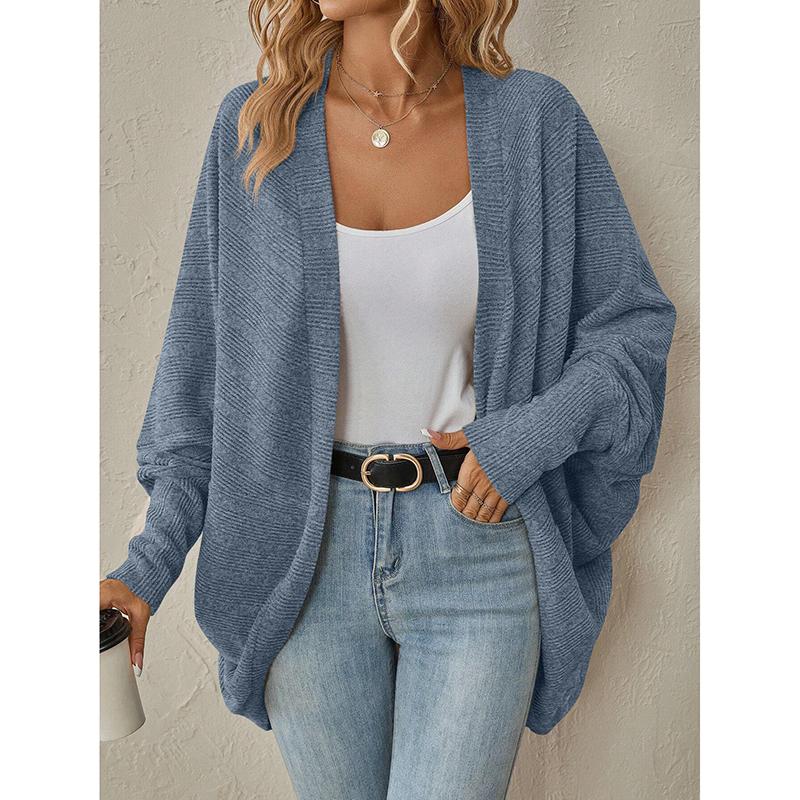 

Women s Loose Sweater Coat Front Open Long Batwing Sleeve Lightweight Knit Cardigan Solid Color Autumn Cardigan XXL синий