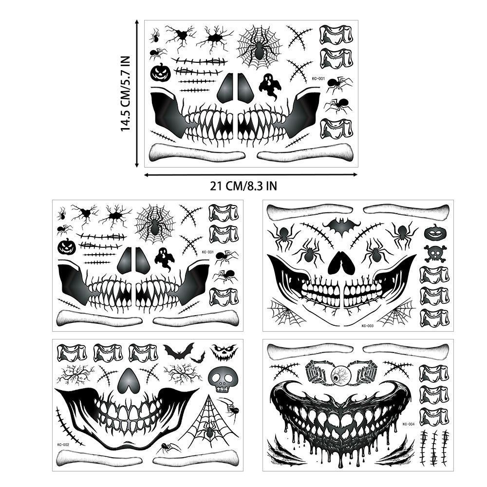 Halloween Morsomme Skalle Tatoveringsklistremerker, Maskerade Arr Skrekk Vanntette Ansiktsklistremerker