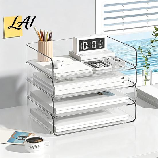 Non-slip Document Organizer Large Capacity Desk for Documents Files Letters A4 Paper Book Notes Mail Desktop File Holder Clear Stackable Tray,