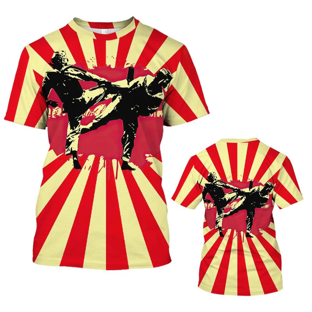 Camisetas de Verano de Cuello Redondo con Estampado 3D de Kickboxing Artes Marciales, Camisetas de Hombre Casuales de Moda de Manga Corta