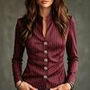 Women's Striped Long Sleeve Slim Fit Stand Collar Elegant Suit Jacket