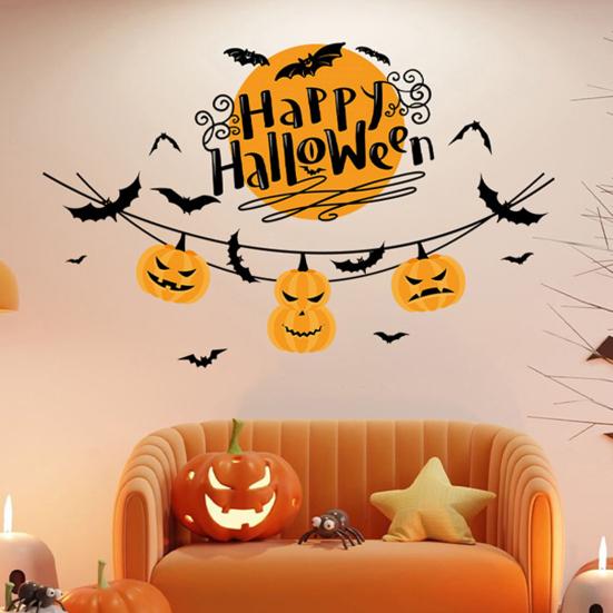 Halloween Window Sticker Pumpkin Bat Wall Sticker Waterproof Self-Adhesive Sticker