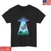 Funny Alien Cow Ufo Abduction T Shirt Space Farm Vintage Homme Streetwear Fashion Graphic Stylish Stretched