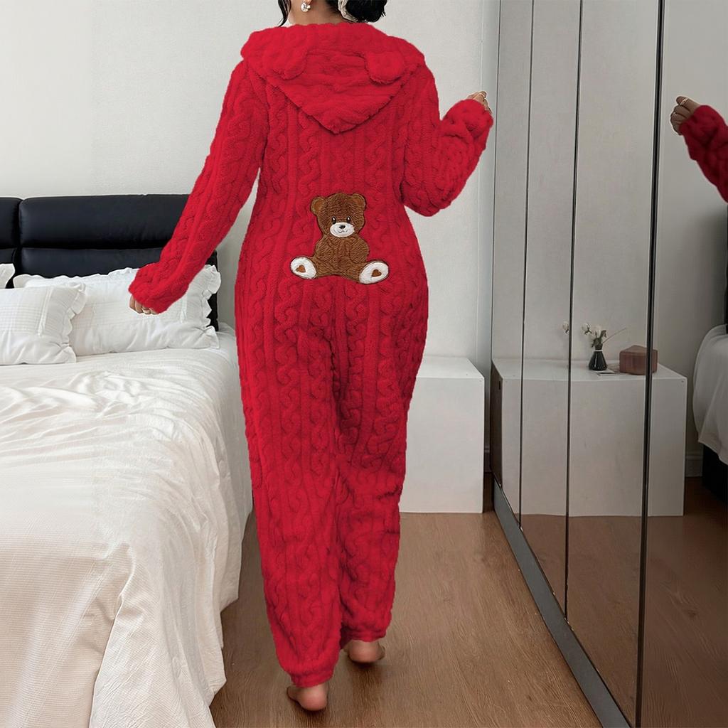 Women's Hooded Long Sleeve Pajama Jumpsuit for Casual and Sleep