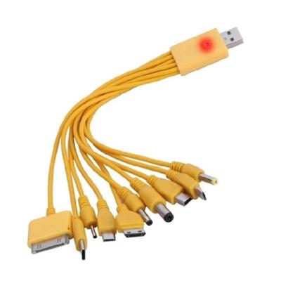 Vibrant Yellow USB Cable Featuring LED Light 10 In 1 for Fast Charging and Efficient Data Transfer Durability PVC