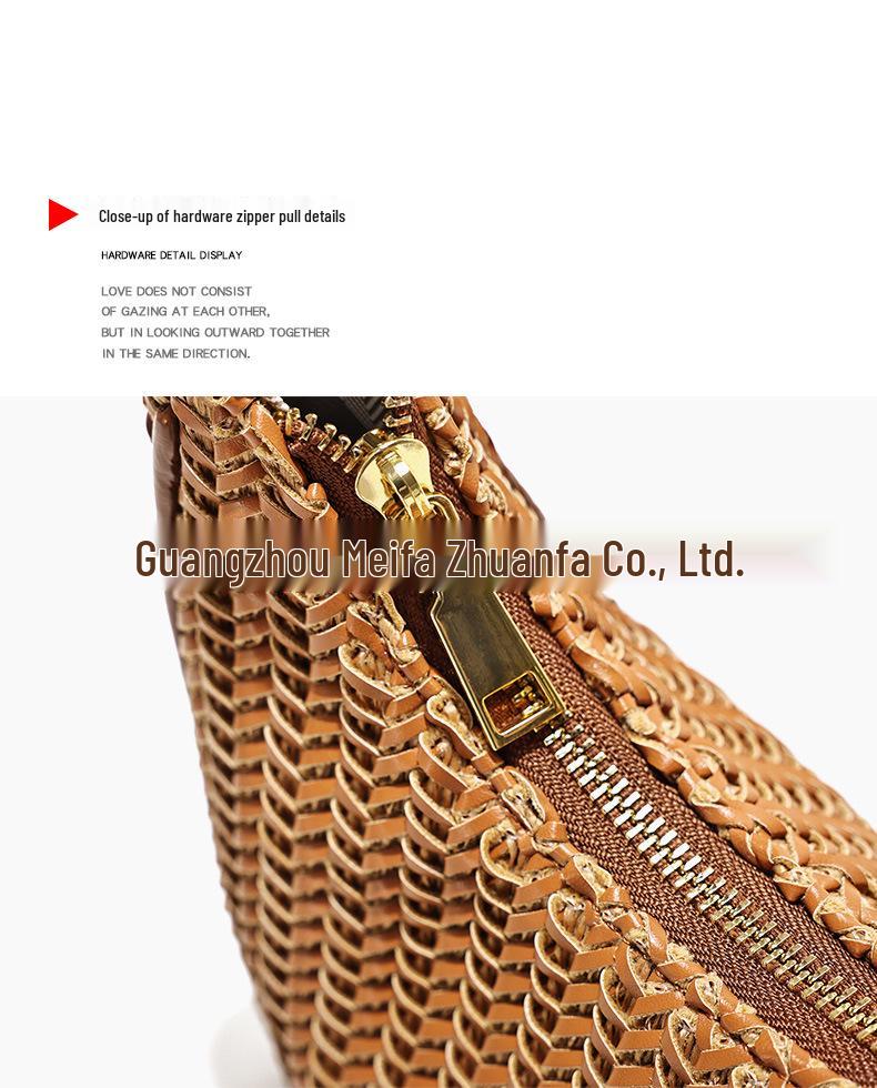 Versatile Retro Woven Straw Handbag with Metal Chain