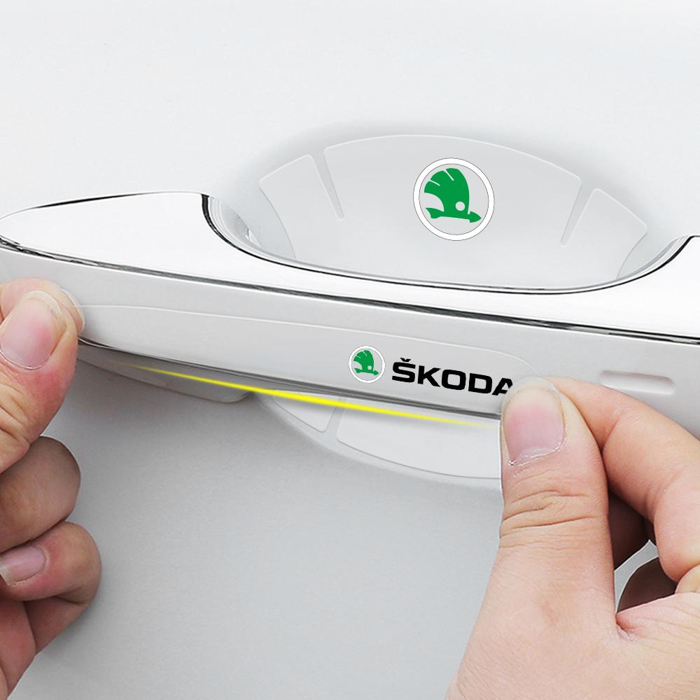 BTL3 4/8Pcs PVC Door Handle Cup Badge Sticker Door Bowl Decal For Skoda Octavia A2 A5 Rapid Fabia Superb Kodiaq Scala Karoq Kamiq VRS