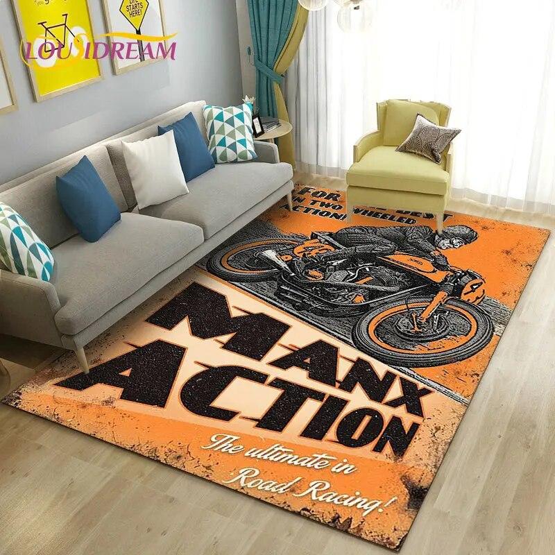 3D Retro Vintage Motorcycle Area Rug Large,Carpet Rug for Living Room Bedroom Sofa Decoration,Doormat Kitchen Non-slip Floor Mat