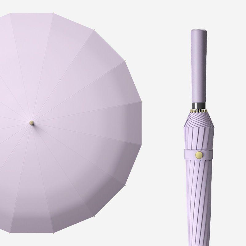 16-strand leather handle straight rod long handle simple INS umbrella weather and rain dual-purpose wind-resistant long handle umbrella logo