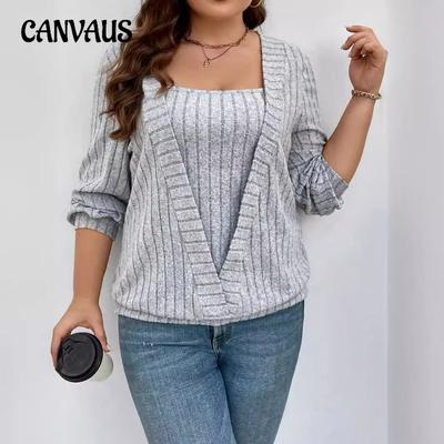 Autumn Women's Solid Colour Pit Stripe V-Neck Long Sleeve Knitwear