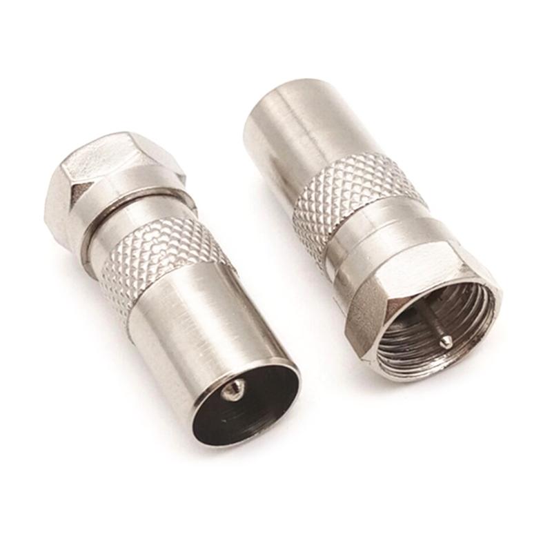 2Pcs F Type Male Plug Connector Socket to RF Coax TV Aerial Female RF Adapters for Audio Video Systems