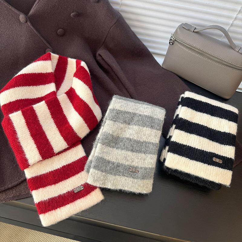 Fashion Wool Knitting Lady Scarf Winter Warm Soft Solid Color Stripes Women Scarf Shawl Wrap Scarves Blanket Bandana