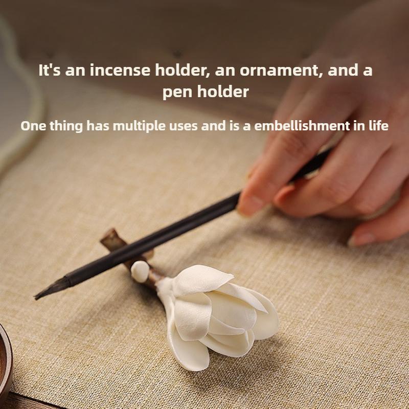 Magnolia Incense Holder Handmade Ceramic Incense Burner for Home Aromatherapy