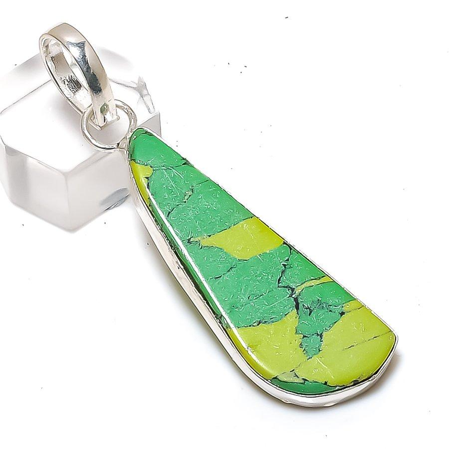 Natural Copper Green Turquoise 925 Sterling Silver Jewelry Pendant 2.44" ETC-14776