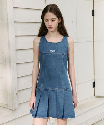 Lora Lora Denim Pleats Onepiece Blue