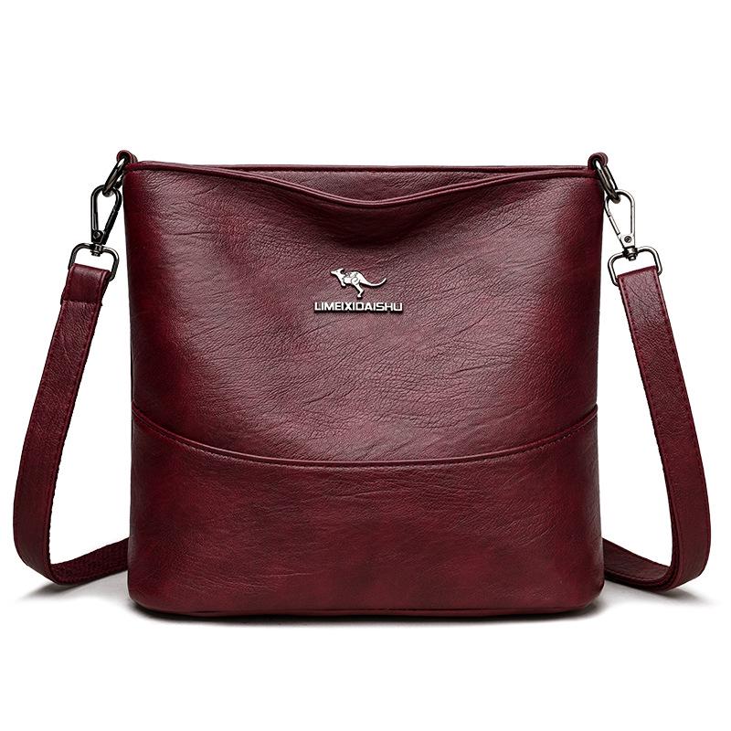 

Высококачественная женская сумка-ведро из мягкой кожи большой вместимости - Модная и практичная сумка через плечо для мам среднего возраста вино красного