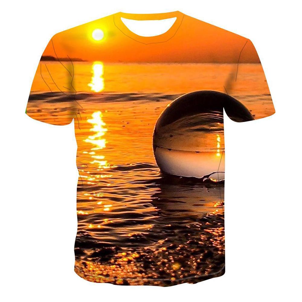 New Summer Sunset Scenery Graphic 3D Print T-Shirt Men Women Natural Short Sleeve Oversized Harajuku Tees Tops Kid Man Clothing