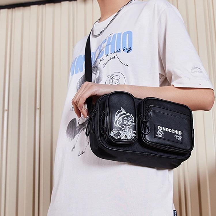 New LiNing Synthetic Leather, Polyamide Crossbody Bag Unisex Black ABDS229-1