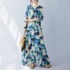 Real spring new literary large size loose printing round neck long sleeve dress women's long dress