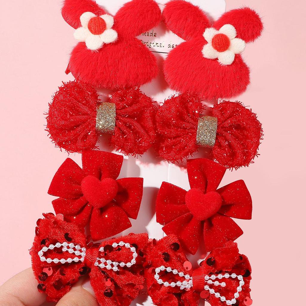 New Year Red Bow Hair Clip - Princess Style, Gentle on Hair, Cute Flower Design for Babies and Girls