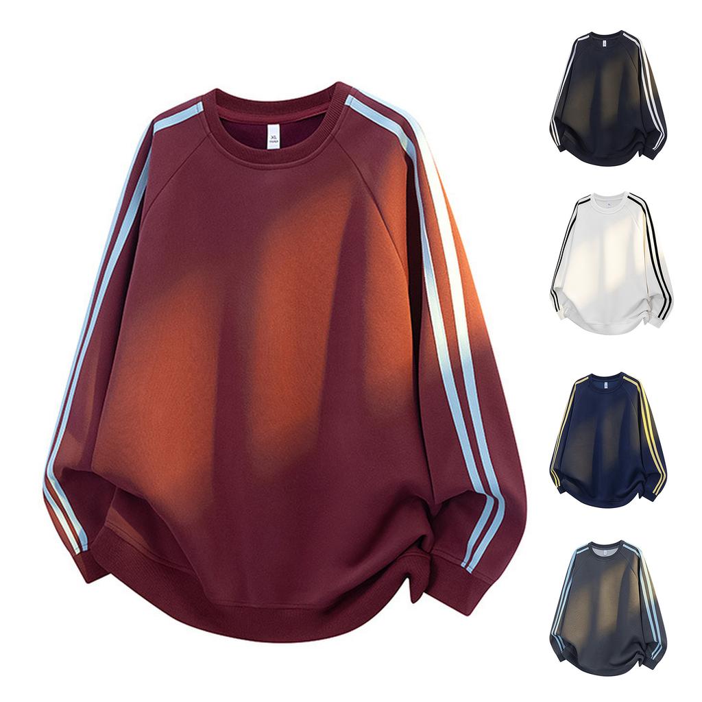 Pole-neck Striped Hoodie Breathable Lightweight Sporty Casual Jumper Fit Fit Contrast Striped Sweatshirt