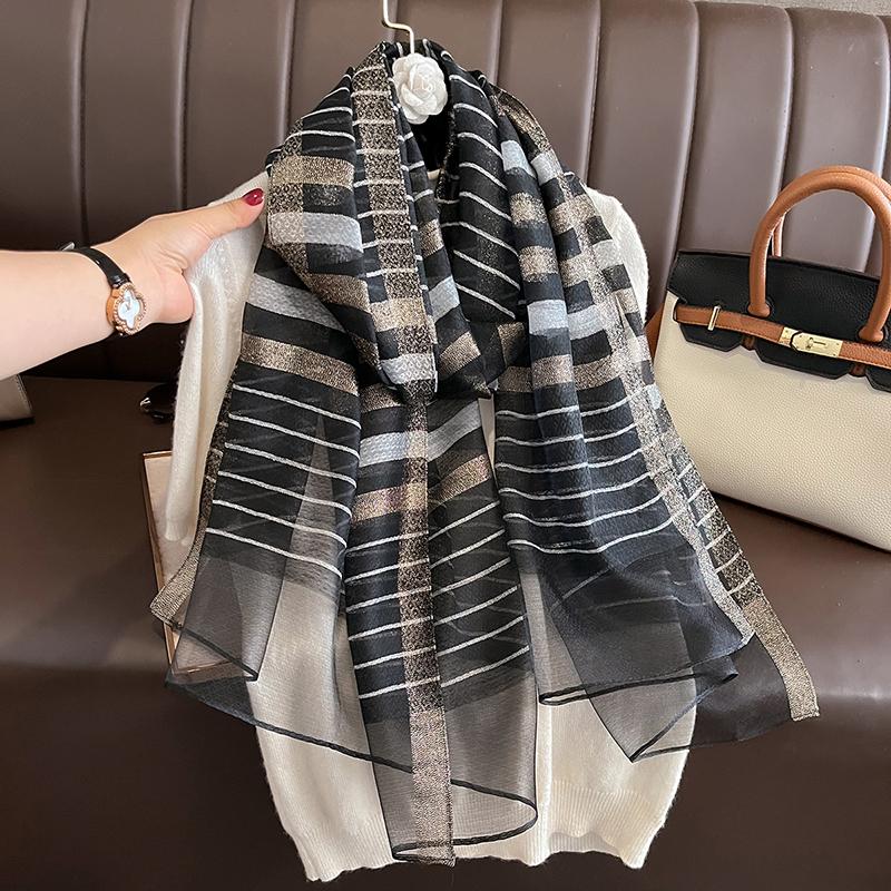 Luxury New Long Silk Scarf for Women Beach Hijab  Elegant Shawls Female Head Wool Wraps Plaid Echarpe Bufanda Bandana