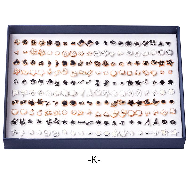 Korean 100-Pair Plastic Boxed Earrings Set - Soft Clay Drip Design, Diamond Glue Needle, Anti-Allergic.