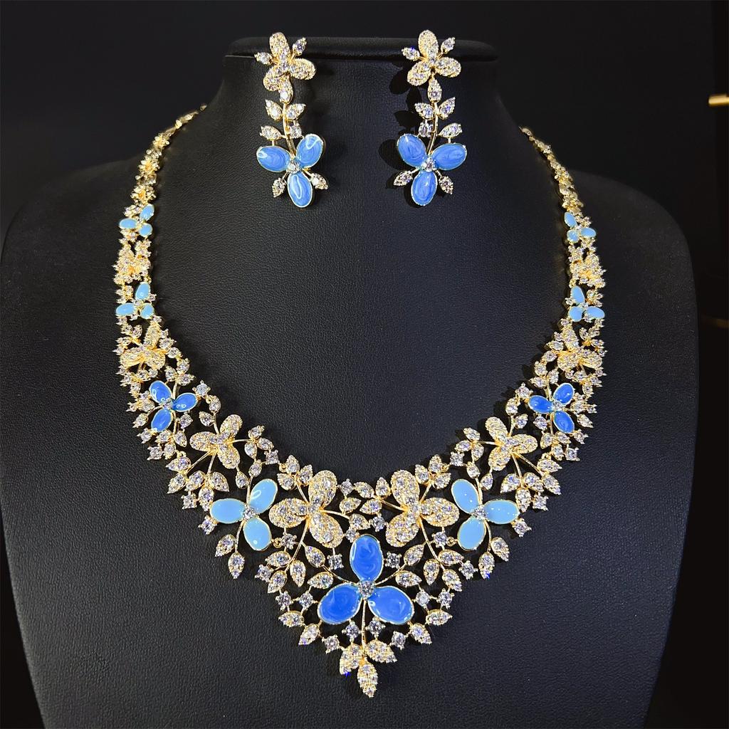 Personalised Luxury Vintage Flower Ladies Jewellery Necklace Earrings 2 Pcs Set Dating Party Prom Event Gift Bride M-523