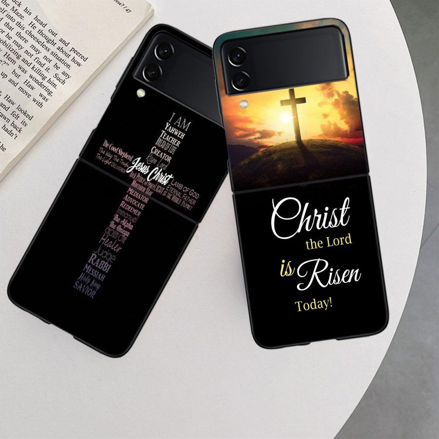 God Jesus Pray Case for Samsung Galaxy Z Flip 6 Flip 5 4 3 5G Black Cell Phone Cover Samsung Z Flip 5 5G Luxury PC Shell Coqu