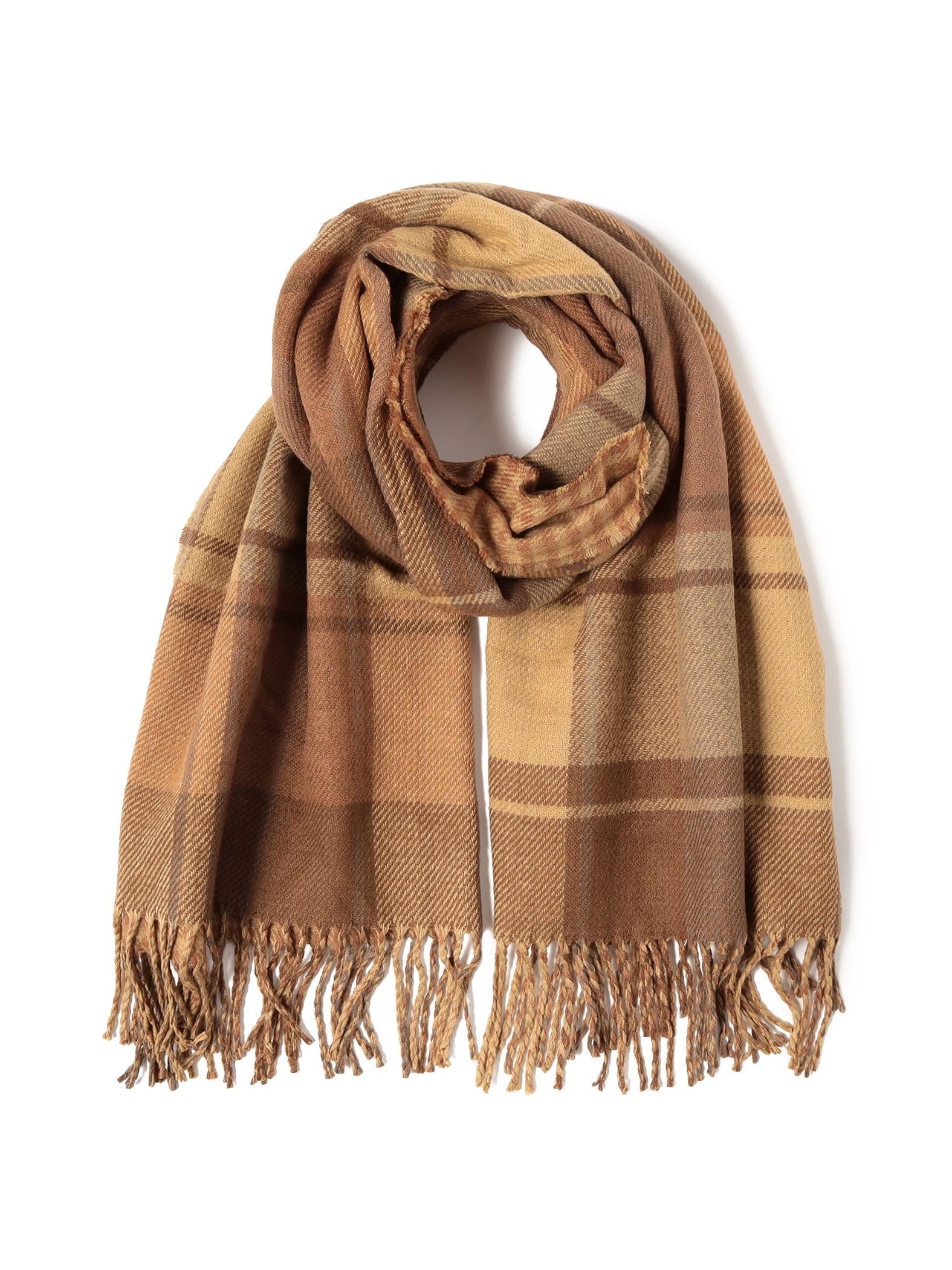 Beams Heart Женский ШАРФ MUSTARD2 Свободный Клетчатый Двусторонний