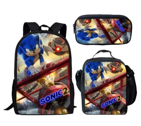Backpack Sonic Elementary School Bag Lunch Bag Pencil Case Three-Piece Set