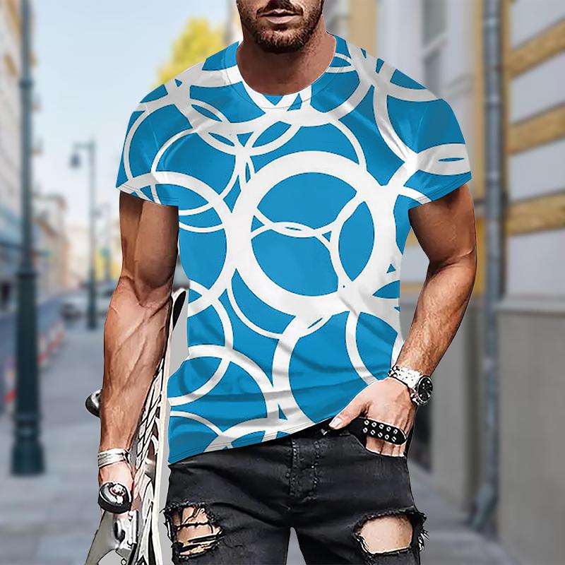 New Summer Men's Fashion T-shirt Personality Circle Printed Men's T-shirt Top