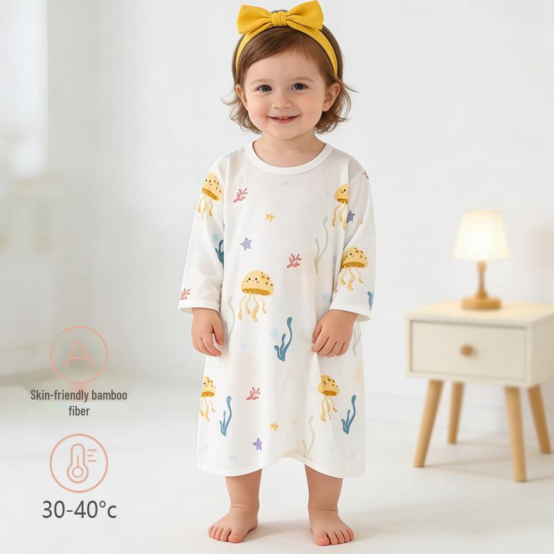 Bamboo Fiber Baby Sleep Bag with AC Suit - Summer Long Sleeve for Boys & Girls, Thin Children s Sleepwear 120 (4-5 years, 30-32 lbs)