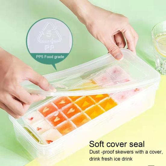 Tácek na kostky ledu s víkem, naběračka, 32 dutin, otočné uvolnění, stohovatelná forma na kostky ledu, výrobník kostek ledu na koktejly, sodu, kávu, kuchyňské pomůcky