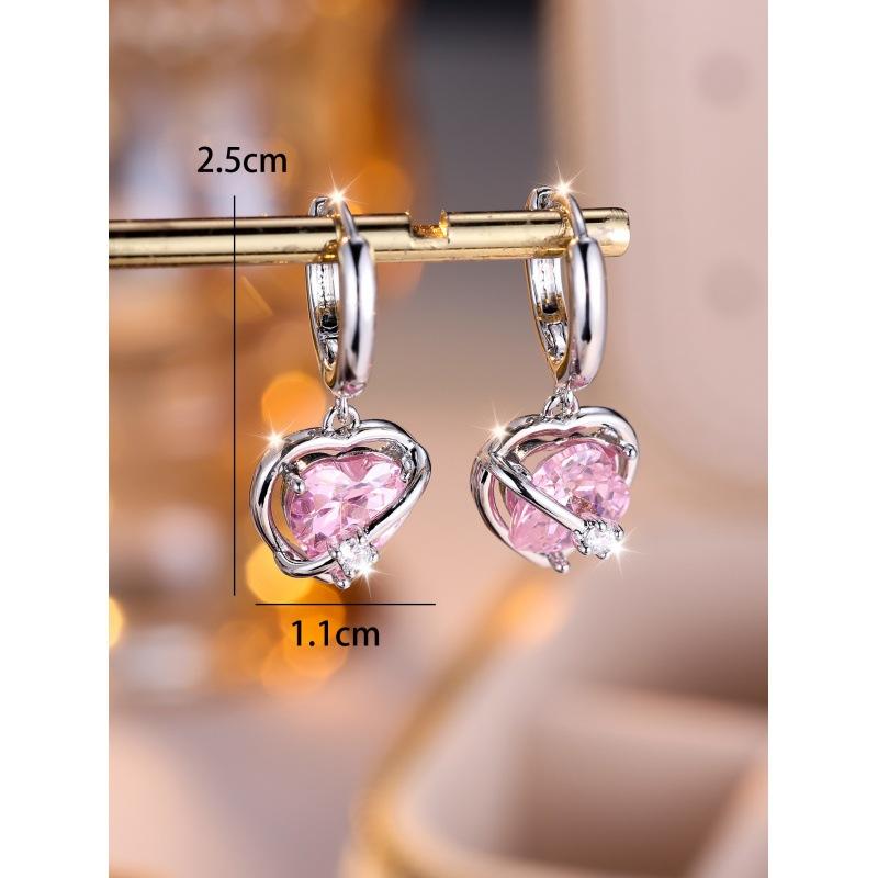 Fashion Commuter Fresh and Sweet White K Pink Heart Earrings
