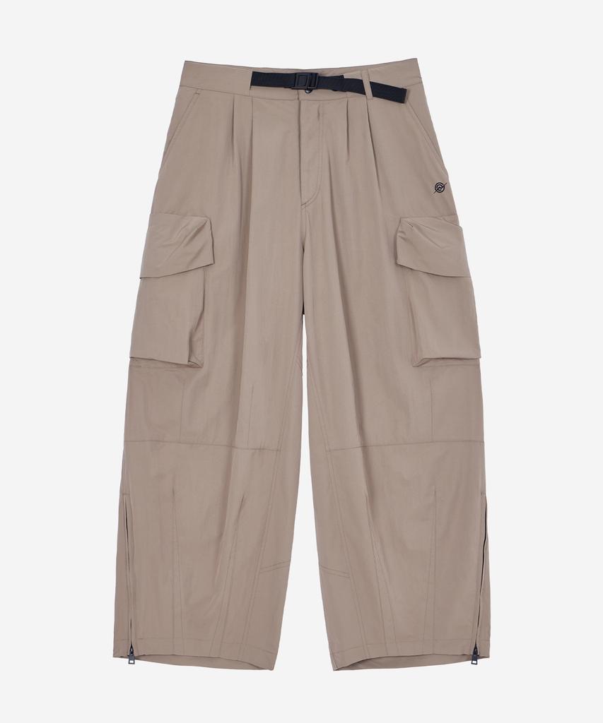 Kallapataleu Wide Balloon Ankle Zip Belted Cargo Pants - Beige