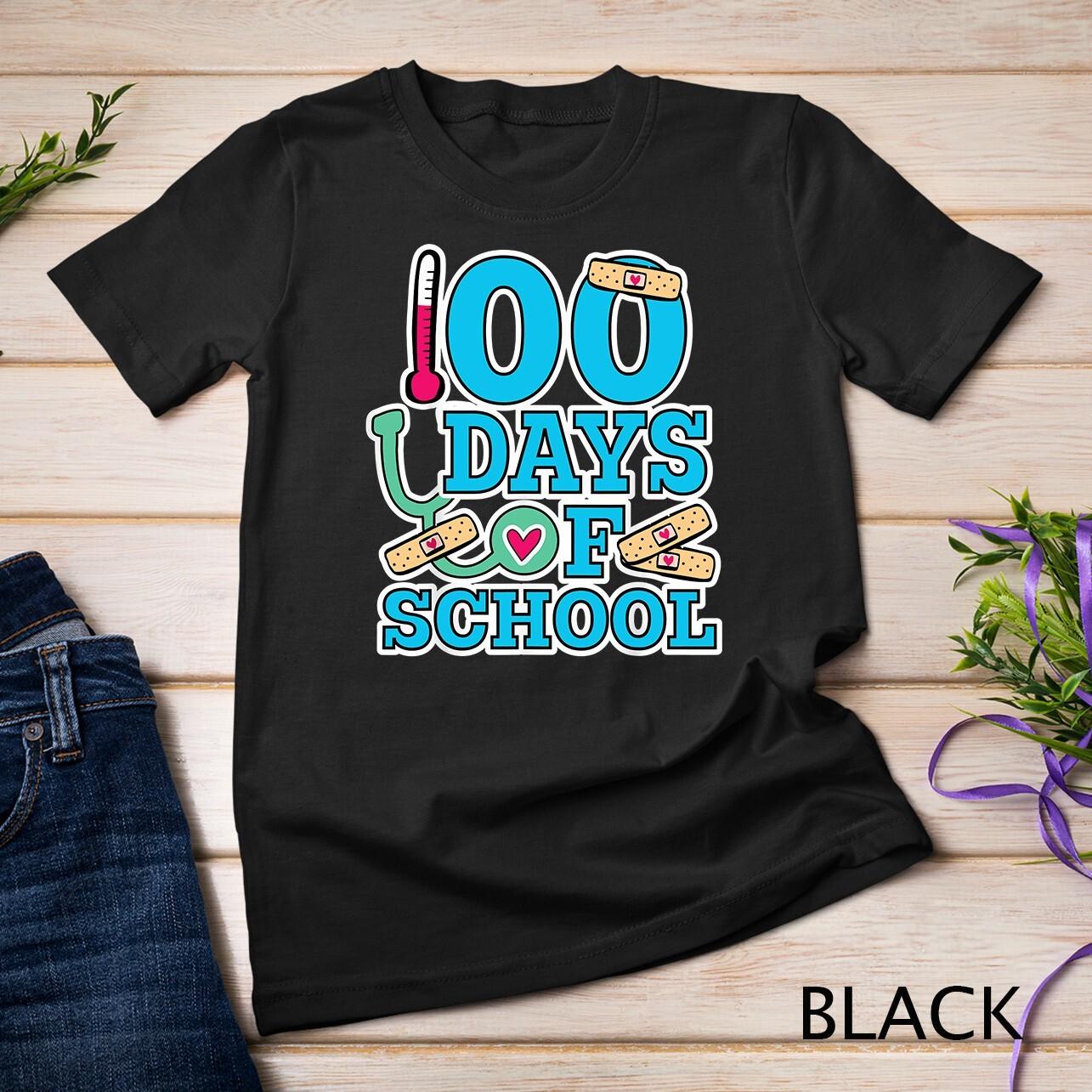 School Nurse 100 Days of School T-Shirt Mens Womens Tees Top Unisex T-Shirt Mens Womens Tees Top L